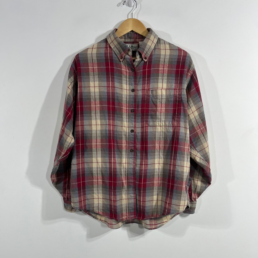 LL Bean Northwoods Flannel Shirt Mens Large Plaid Cotton Preppy Outdoors Casual